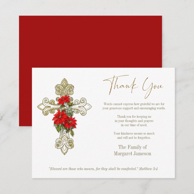 Carte De Remerciements Condolence funéraire de Noël Croix de sympathie (Devant / Derrière)