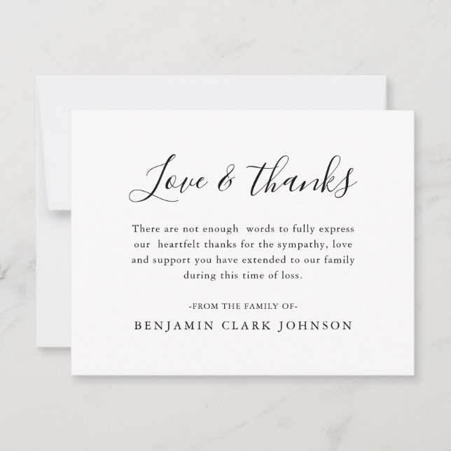 Carte De Remerciements Condolence minimale Bereavement Sympathy Funeral (Devant)