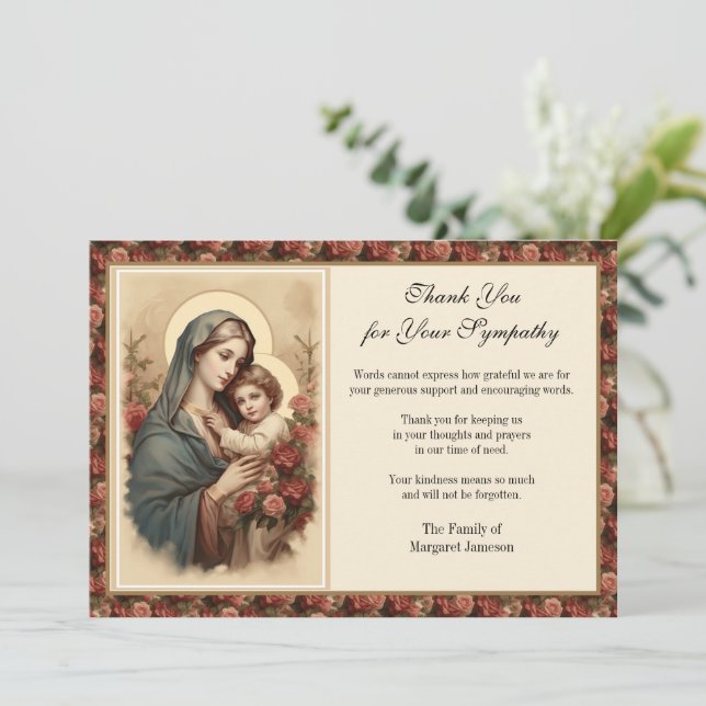 Carte De Remerciements Condolence Religieuse Catholique Jésus Funérailles (Debout devant)