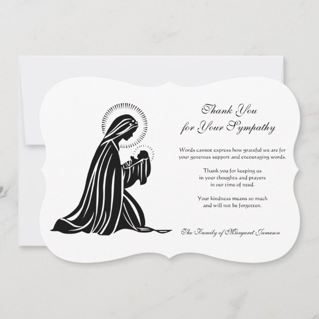 Carte De Remerciements Condolence religieuse catholique pour la vierge et (Devant)