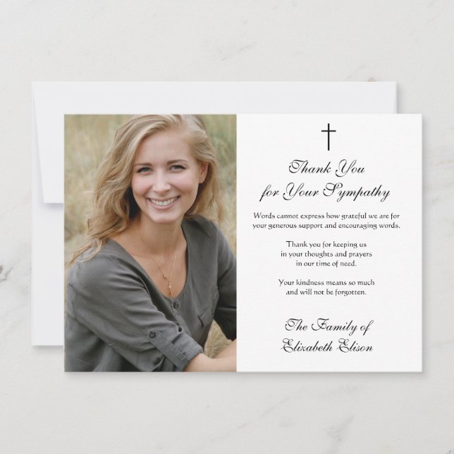 Carte De Remerciements Condolence Sympathie Appréciation Croix photo (Devant)