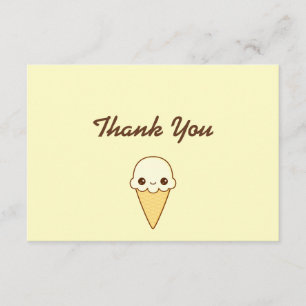 Carte De Remerciements Cône heureux de glace à la vanille de Kawaii