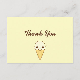 Carte De Remerciements Cône heureux de glace à la vanille de Kawaii