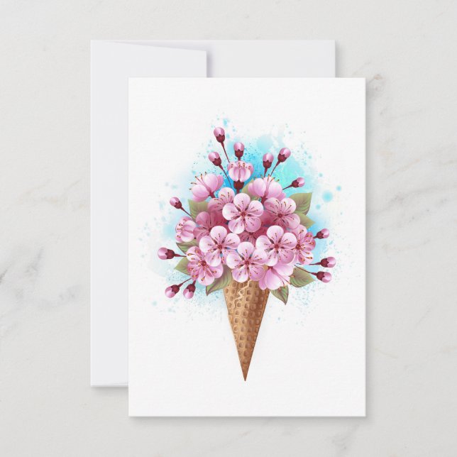 Carte De Remerciements Cône rose Sakura crème glacée gaufre (Devant)