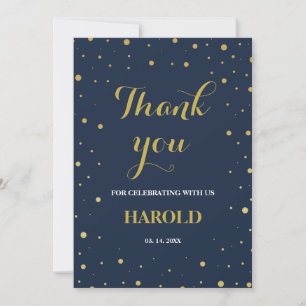 Carte De Remerciements Confetti d'or moderne Marine 50e Anniversaire surp