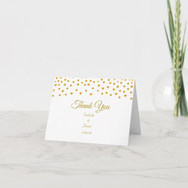 Carte De Remerciements Confetti d'or sur Mariage noir et blanc (Devant)