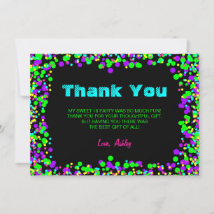 Carte De Remerciements Confettis au néon de lueur du bonbon 16
