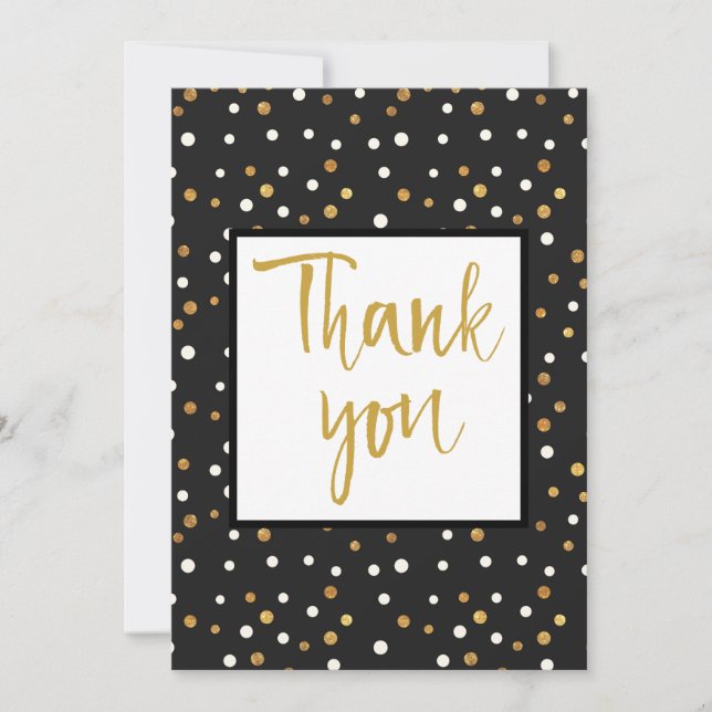 Carte De Remerciements Confettis sur fond noir (Devant)