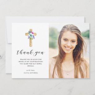 Carte De Remerciements Confirmation croisée florale rustique de photo de