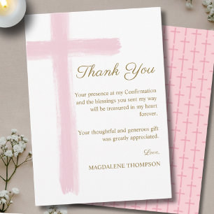Carte De Remerciements Confirmation Croix Rose Moderne