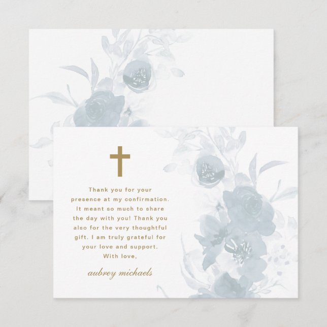 Carte De Remerciements Confirmation d'aquarelle bleue (Devant / Derrière)