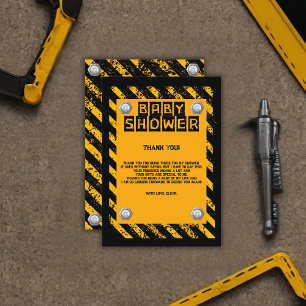 Carte De Remerciements Construction Baby shower jaune et noir
