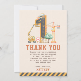 Carte De Remerciements Construction Trucks Birthday Party
