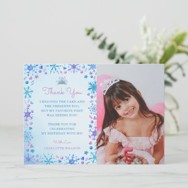 Carte De Remerciements Conte de fée congelée Ice Princess Crown Anniversa (Debout devant)