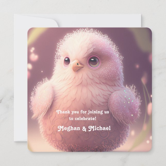 Carte De Remerciements Conte d'oiseaux Fluffeux Rose Whimsical Cute (Devant)