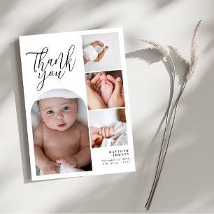 Carte De Remerciements Contemporain 4 Photo Collage Élégant Baby shower