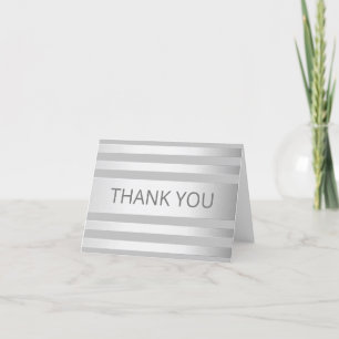 Carte De Remerciements Contemporain Faux Silver Ombre Stripes & Grey