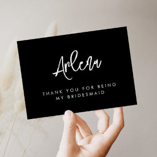 Carte De Remerciements Contemporain moderne noir Bridesmaid