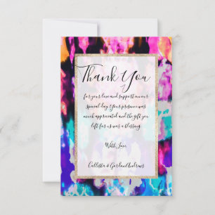 Carte De Remerciements Cool Abstrait Pink Blue Black Tie Dye Motif