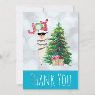 Carte De Remerciements Cool Llama sur Silver Bokeh & Icy Blue