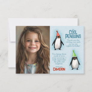 Carte De Remerciements Cool Penguins fêtent la photo de l'anniversaire de