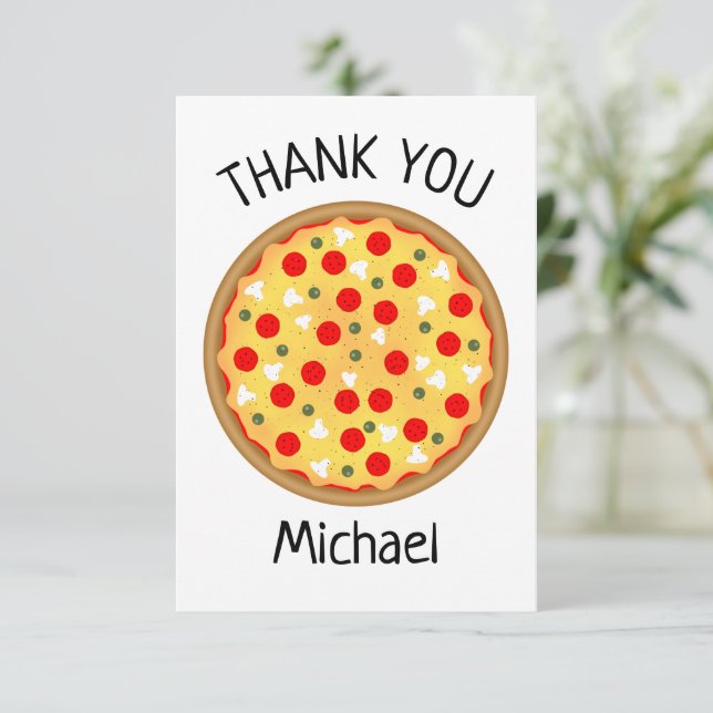 Carte De Remerciements Cool plaisir pizza fête anniversaire de enfant (Debout devant)