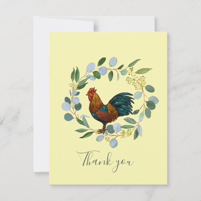 Carte De Remerciements Coq fermier et couronne d'eucalyptus (Devant)