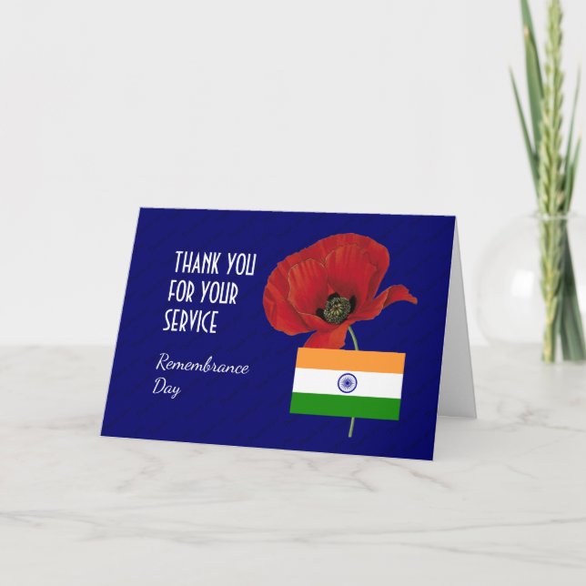Carte De Remerciements Coquelicot | Anciens combattants | Drapeau INDE |  (Devant)