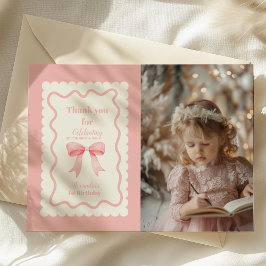 Carte De Remerciements Coquette Aquarelle rose Bow 1er anniversaire