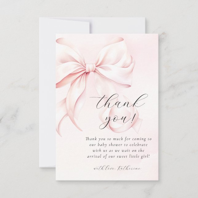 Carte De Remerciements Coquette Bow Baby shower rose (Devant)