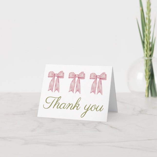 Carte De Remerciements Coquette féminine Aquarelle Bow rose (Devant)