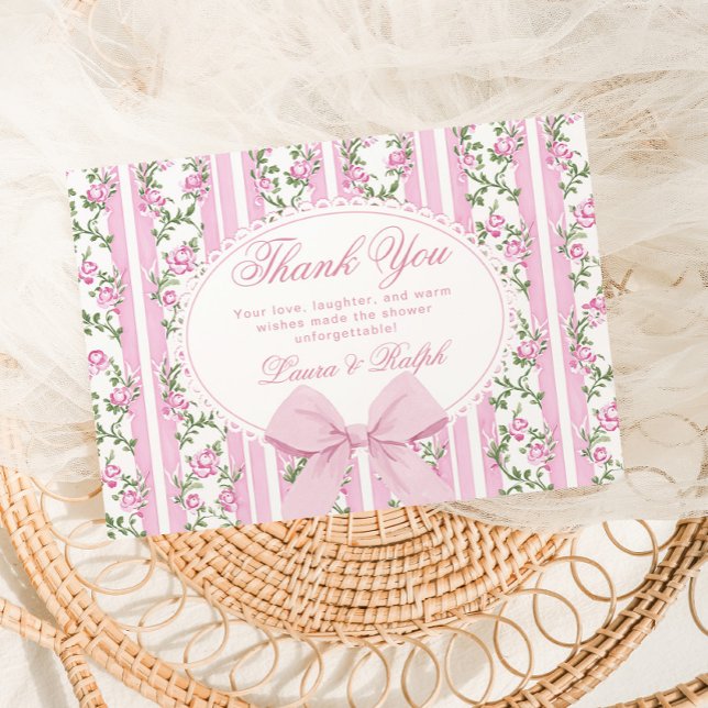 Carte De Remerciements Coquette Floral Bow frame Blush Baby shower (Créateur téléchargé)