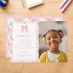 Carte De Remerciements Coquette florale Bow rose personnalisée Photo esth