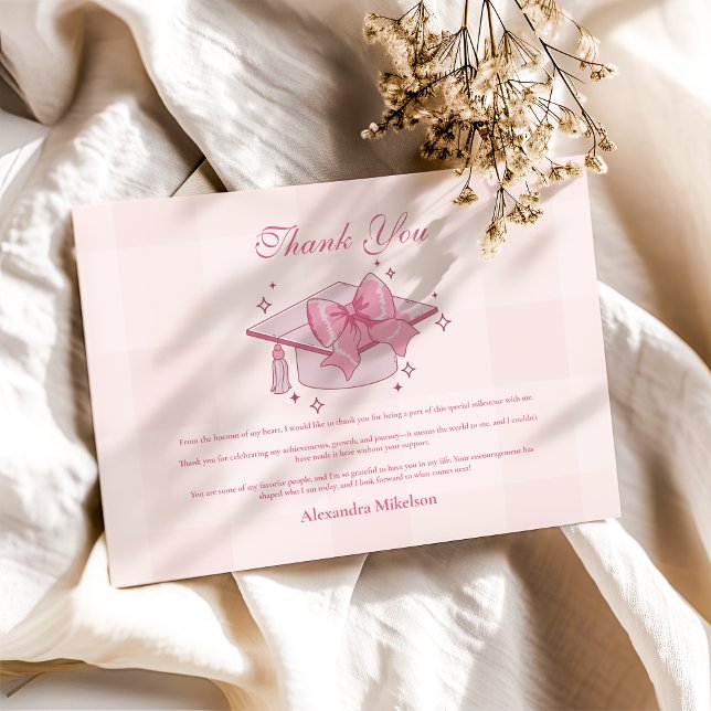 Carte De Remerciements Coquette Pink Bow Graduation (Créateur téléchargé)