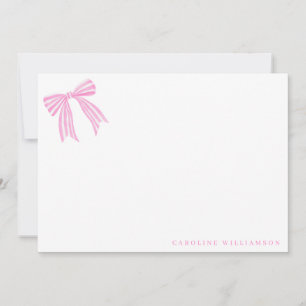 Carte De Remerciements Coquette Pink Bow Nom personnalisé Papeterie