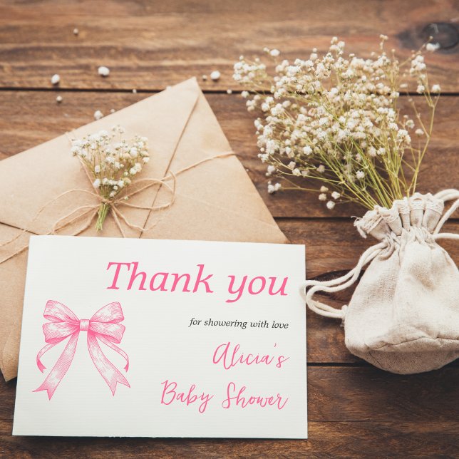 Carte De Remerciements Coquette Pink Bow Retro Baby shower fille (Créateur téléchargé)