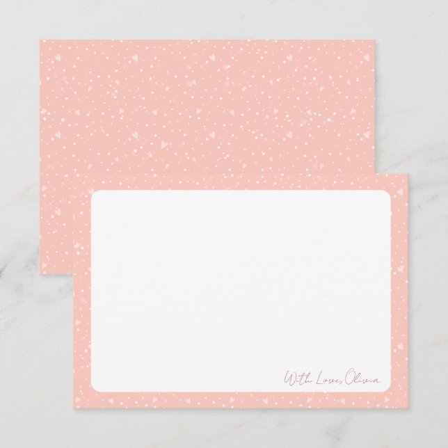 Carte De Remerciements Coquette Romantique Rose Blush Cœur  (Devant / Derrière)