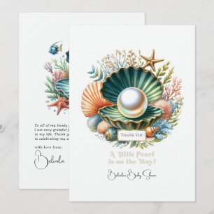Carte De Remerciements Coquillage & Océan Thème Petit Baby shower Pearl