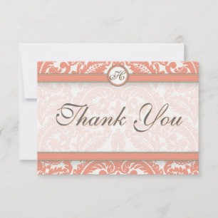 Carte de remerciements Coral & Grey Mariage damass