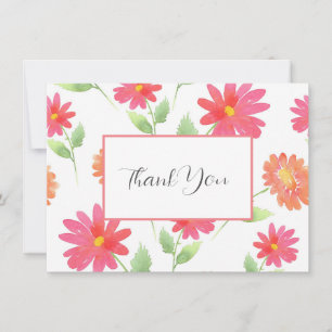 Carte De Remerciements Coral rose Peach Aquarelle Motif marguerite