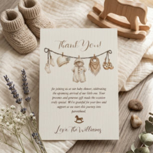 Carte De Remerciements Corde à linge bébé Baby Shower rayée