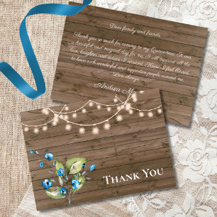 Carte De Remerciements Corde florale bleu rustique de lumières Quinceañer