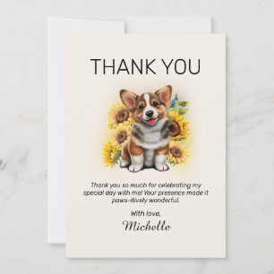 Carte De Remerciements Corgi Chien Tournesols Anniversaire Remerciements