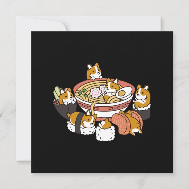 Carte De Remerciements Corgi Ramen Sushi (Devant)