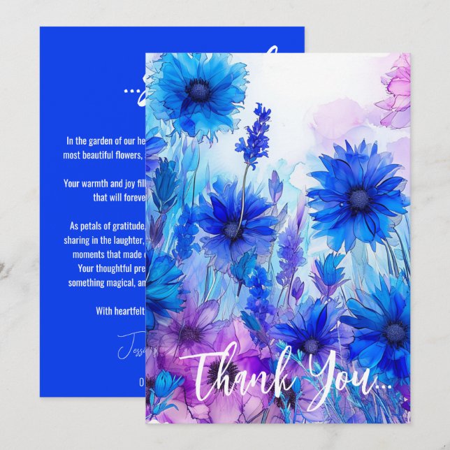 Carte De Remerciements 💍 Cornflowers et Lavender Bliss (Devant / Derrière)