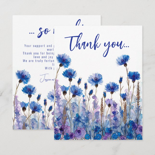 Carte De Remerciements 💍 Cornflowers et Lavender Bliss (Devant / Derrière)