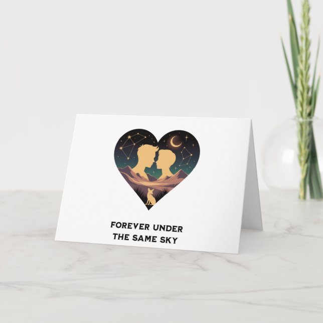 Carte De Remerciements Cosmic Love Story Coeur avec les amants et Fox Art (Devant)