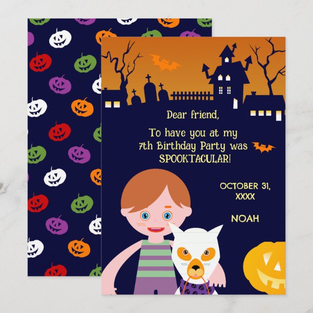 Carte De Remerciements Costume d'Halloween garçon fête d'anniversaire (Devant / Derrière)