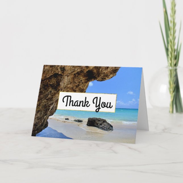 Carte De Remerciements Côte tropicale de plage avec un Big Rock (Devant)