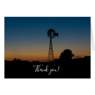 Carte de remerciements couché de soleil de moulin 